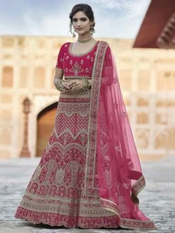 Pink Colour Women Lehenga Choli In Velvet Fabric.