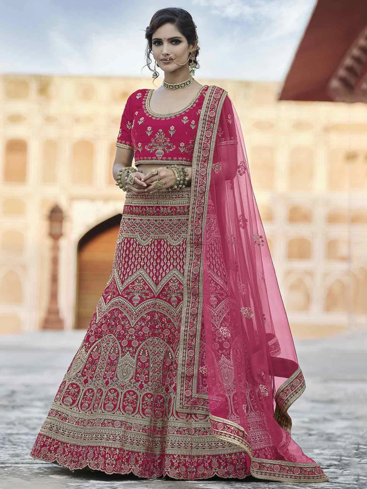 Pink Colour Women Lehenga Choli In Velvet Fabric. 3 Pink Colour Women Lehenga Choli In Velvet Fabric.