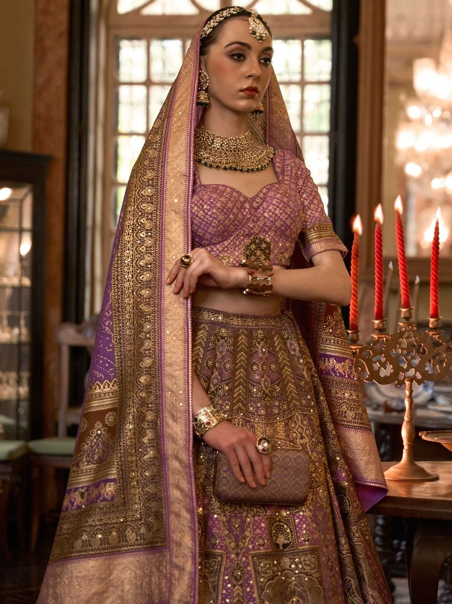 Purple Silk Traditional Lehanga With Dupatta 4 Purple Silk Traditional Lehanga With Dupatta - Image 2