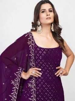 Purple Party Wear Sharara Suit With Mirror Work -Riwaayat Store sing235 1