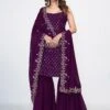 Purple Party Wear Sharara Suit With Mirror Work -Riwaayat Store sing235