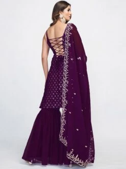 Purple Party Wear Sharara Suit With Mirror Work -Riwaayat Store sing235 2
