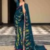 Blue Georgette Saree With Geometric Prints